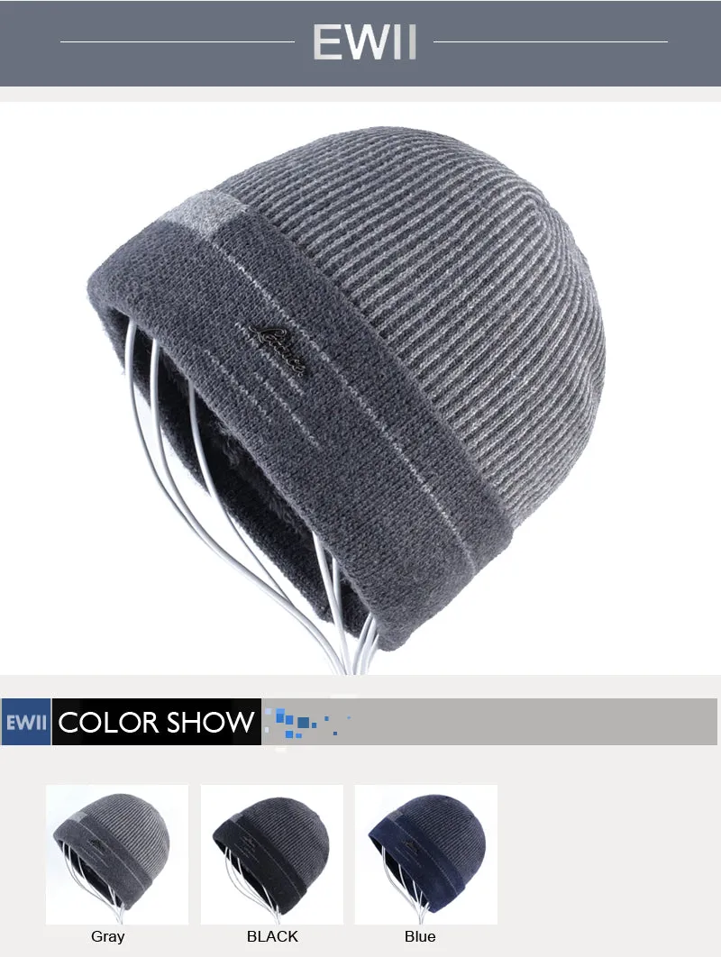 Knitted Winter Beanie For Men - Gray,Blue