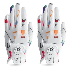 Ladies Golf Gloves Printed White Orange Colored 2 Pack