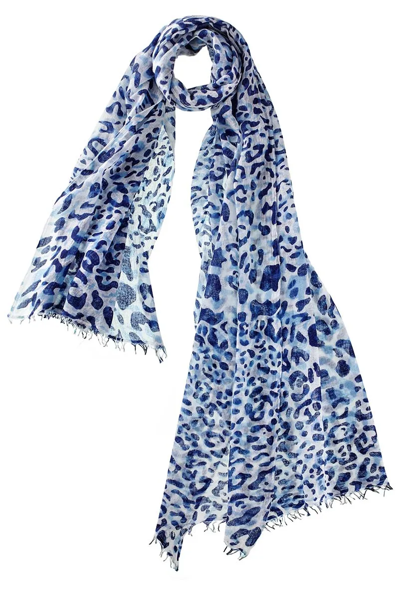 Leopard Scarf - Navy