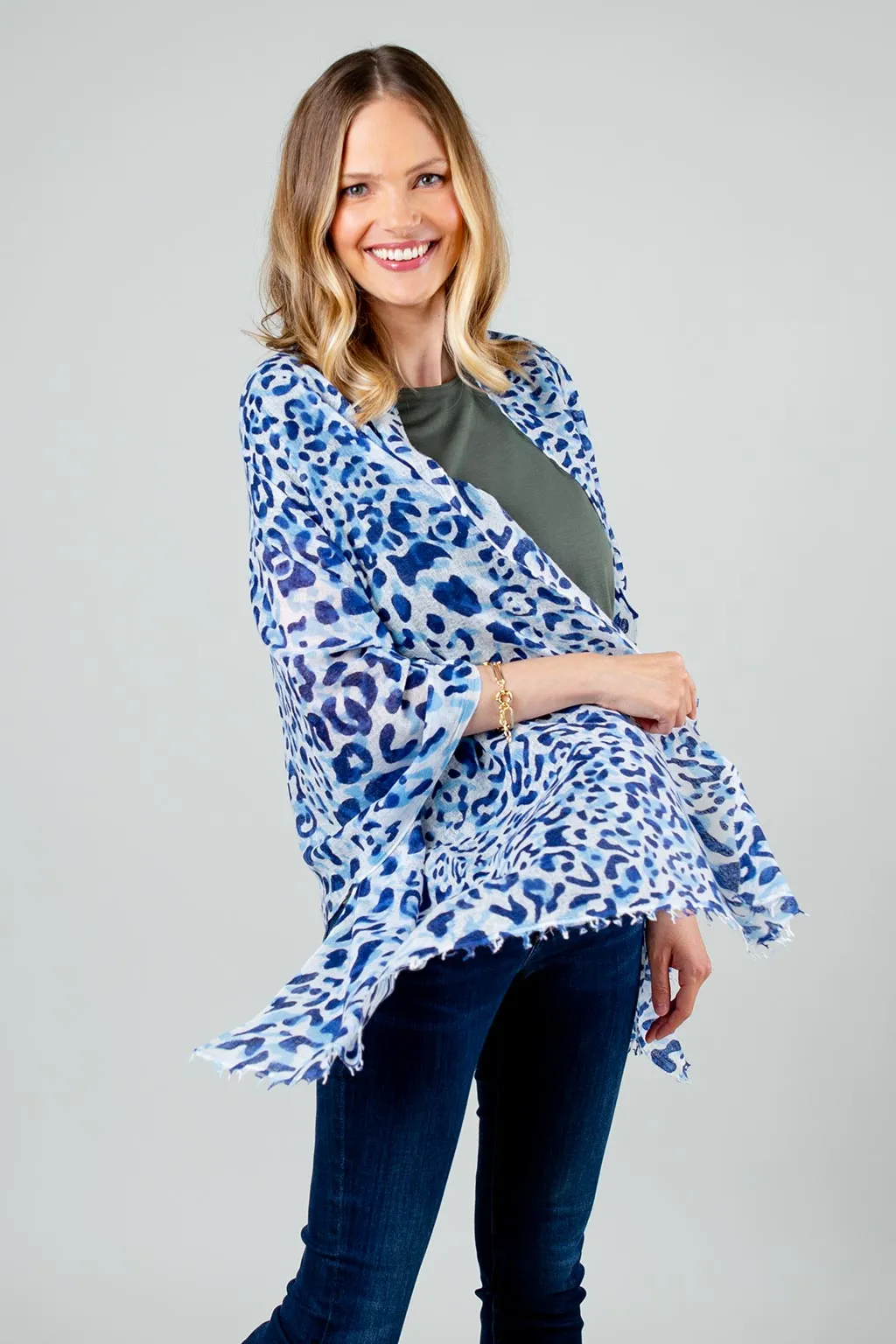 Leopard Scarf - Navy