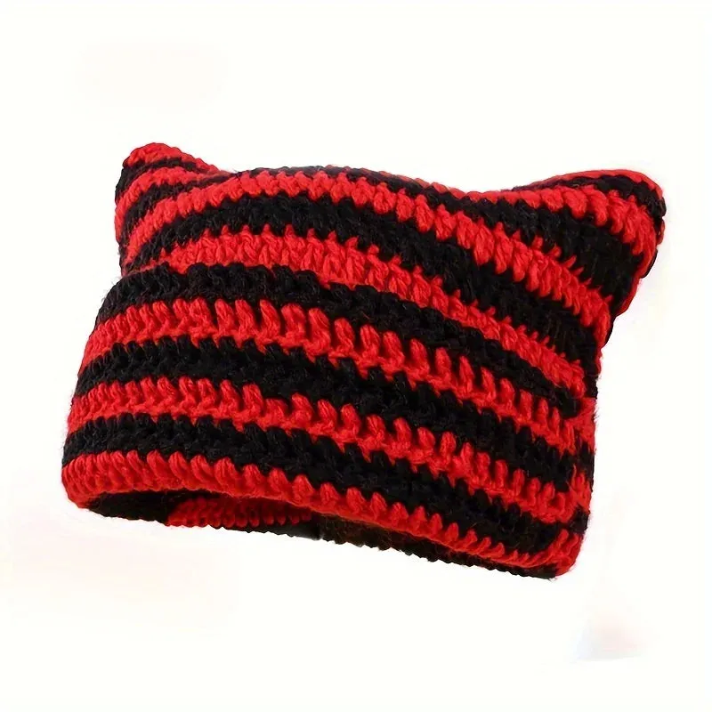 Little Devil Striped Knitted Cute Cat Ears Hoodie Hat