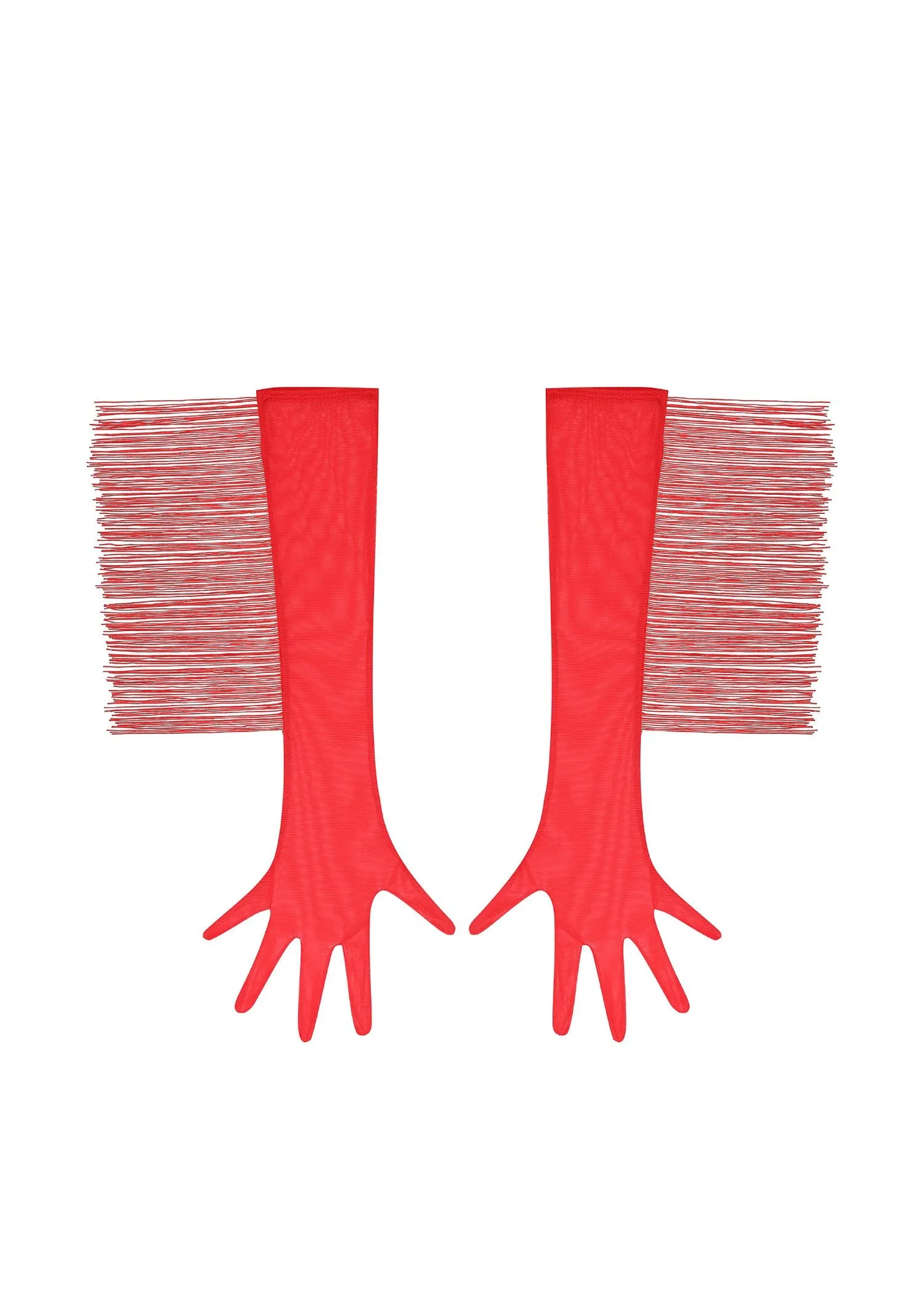 Long Mesh Gloves With Fringe (Red)