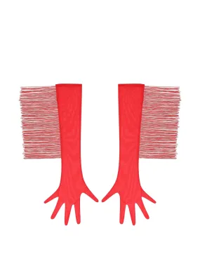 Long Mesh Gloves With Fringe (Red)