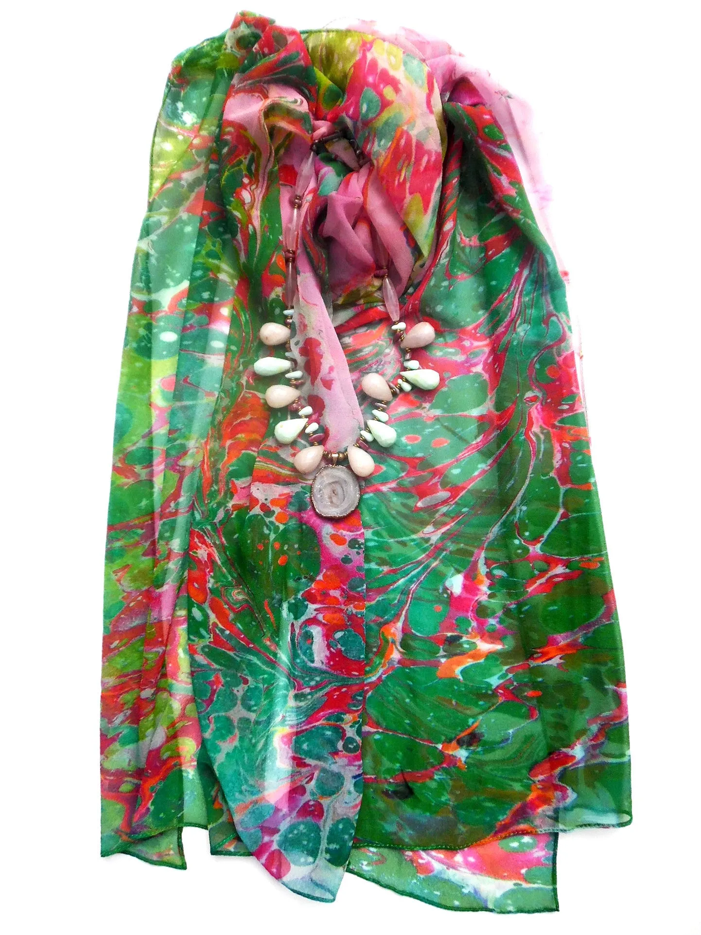 Marbleized Silk Chiffon Long Scarf Whirlpool