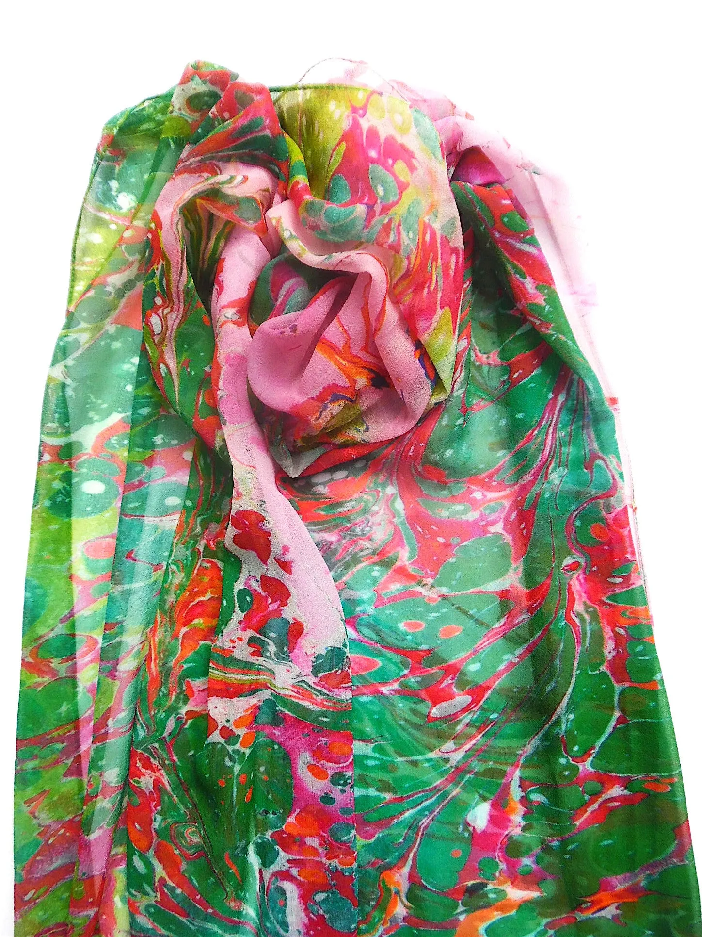 Marbleized Silk Chiffon Long Scarf Whirlpool