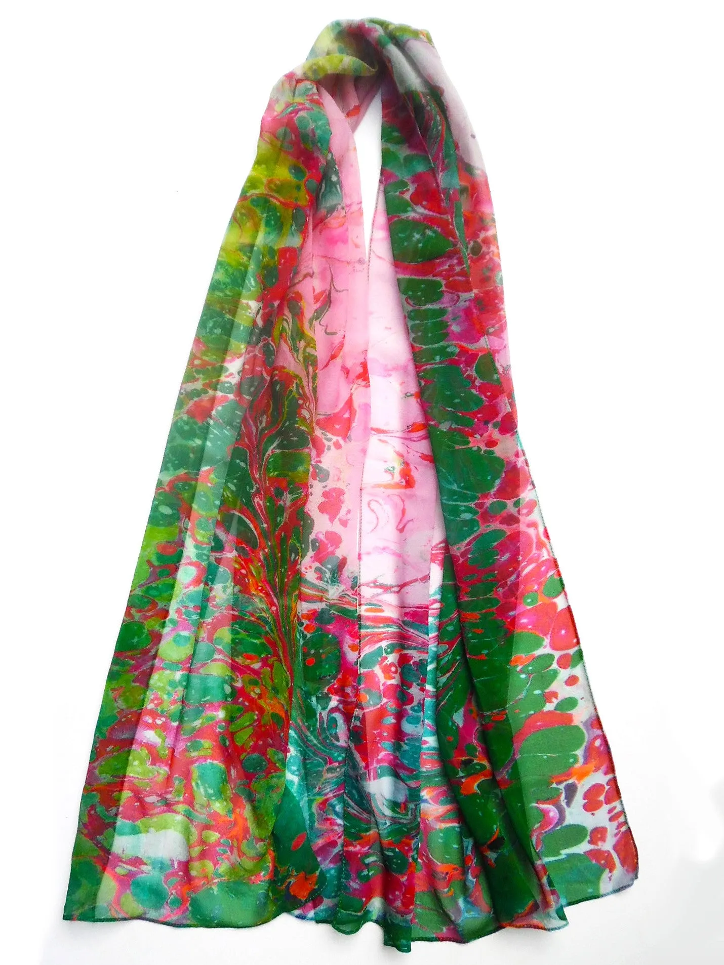 Marbleized Silk Chiffon Long Scarf Whirlpool