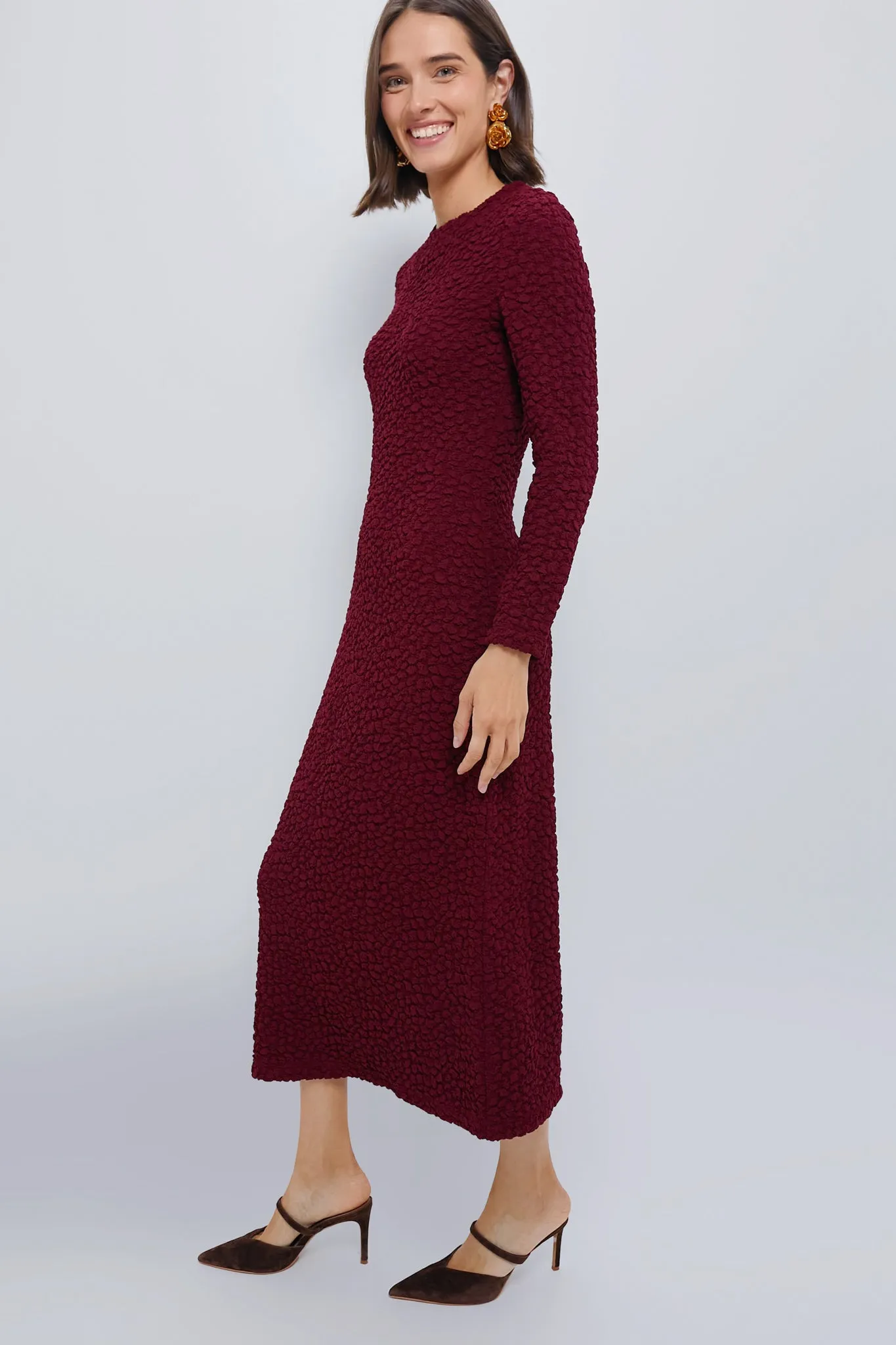 Maroon Textured Madison Midi Dress