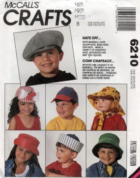 McCall's 6210 Baby Toddlers Kids Hats 1990s Vintage Sewing Pattern ONE SIZE UNCUT Factory Folded