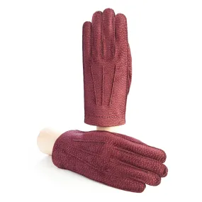 Men's hand-stitched bordeaux carpincho gloves unlined