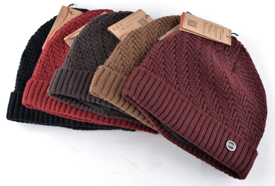 Men's Knitted Winter Beanie - Black,Red,Khaki,Crimson,Brown