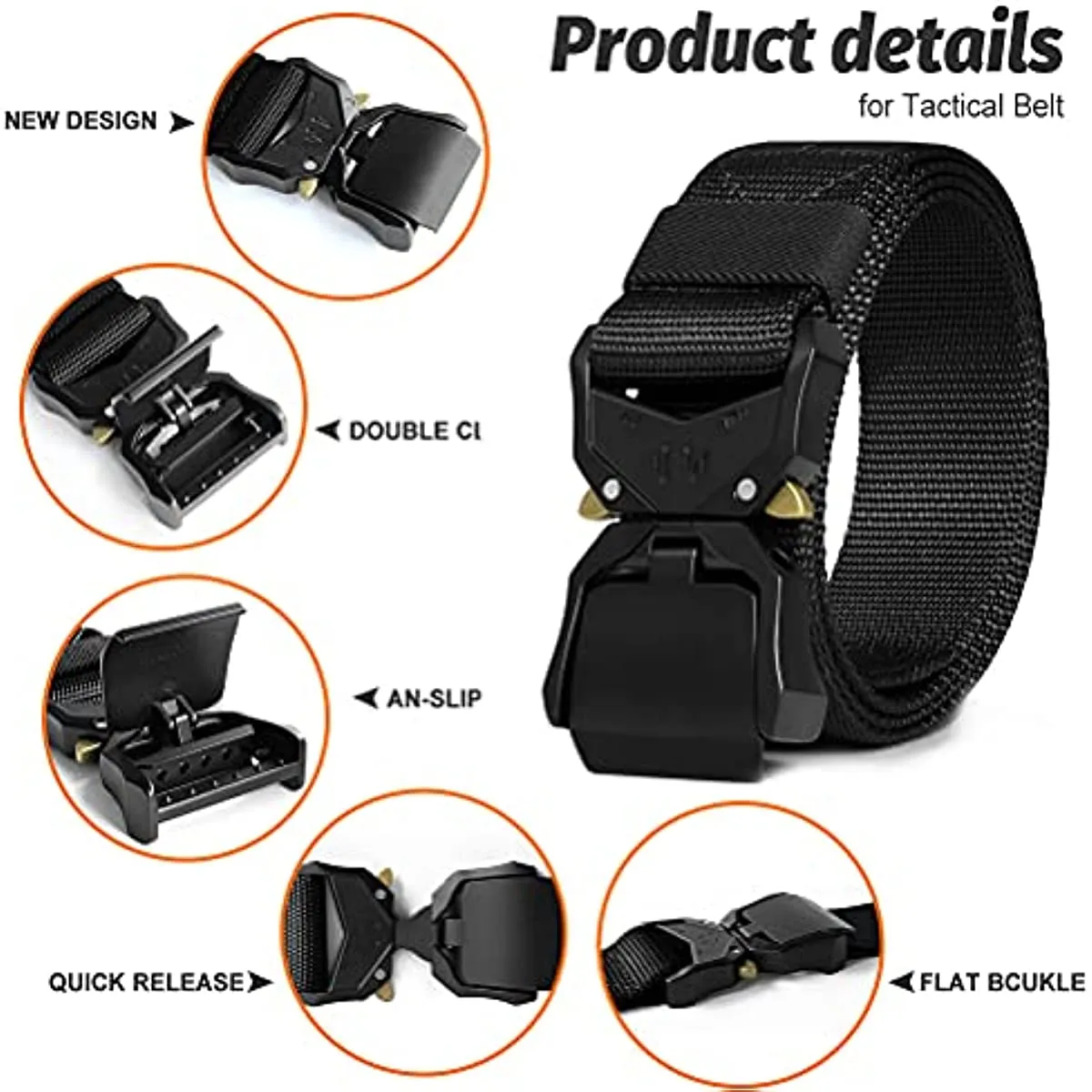 Military Hiking Gear Tactical Belt 1.5 Inch Men's Nylon Mesh Work Belt with Heavy Duty Buckle