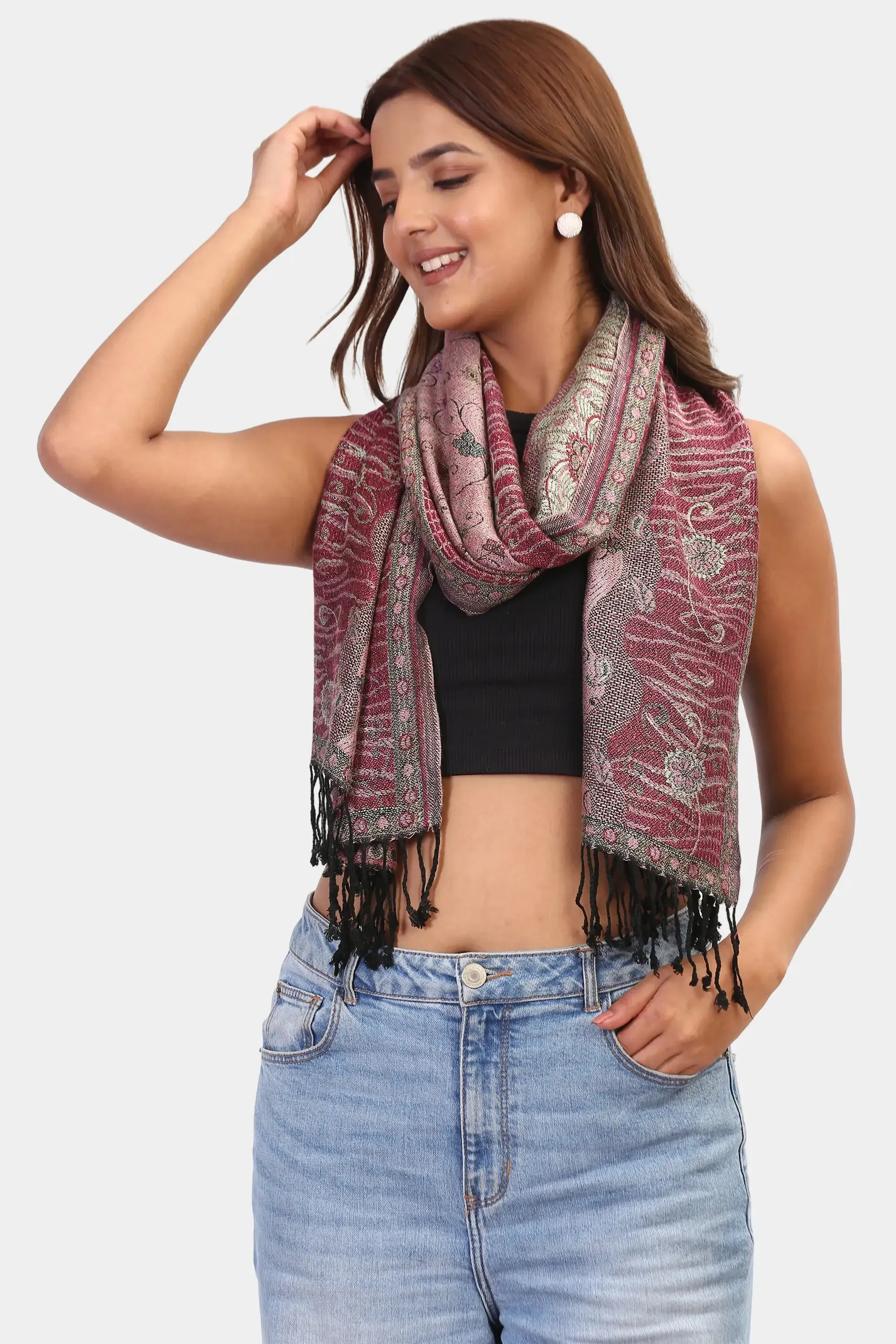 Mystic Elegance Floral Jacquard Scarf