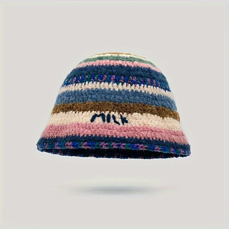 New Knitted Fisherman Autumn Winter Warm Retro Striped Basin Hat