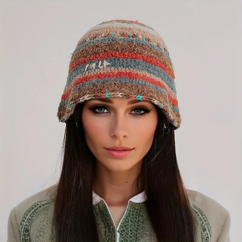 New Knitted Fisherman Autumn Winter Warm Retro Striped Basin Hat