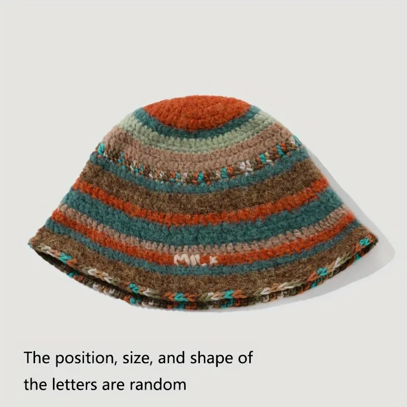 New Knitted Fisherman Autumn Winter Warm Retro Striped Basin Hat