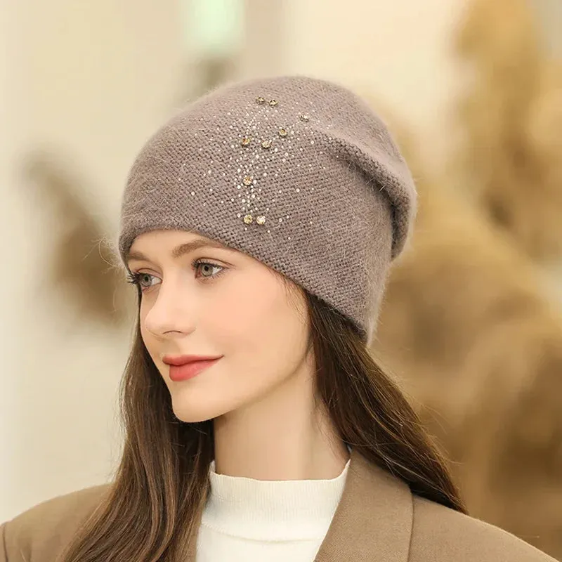 New Winter Fashion Decorate Rabbit Fur Blend Warm Hat