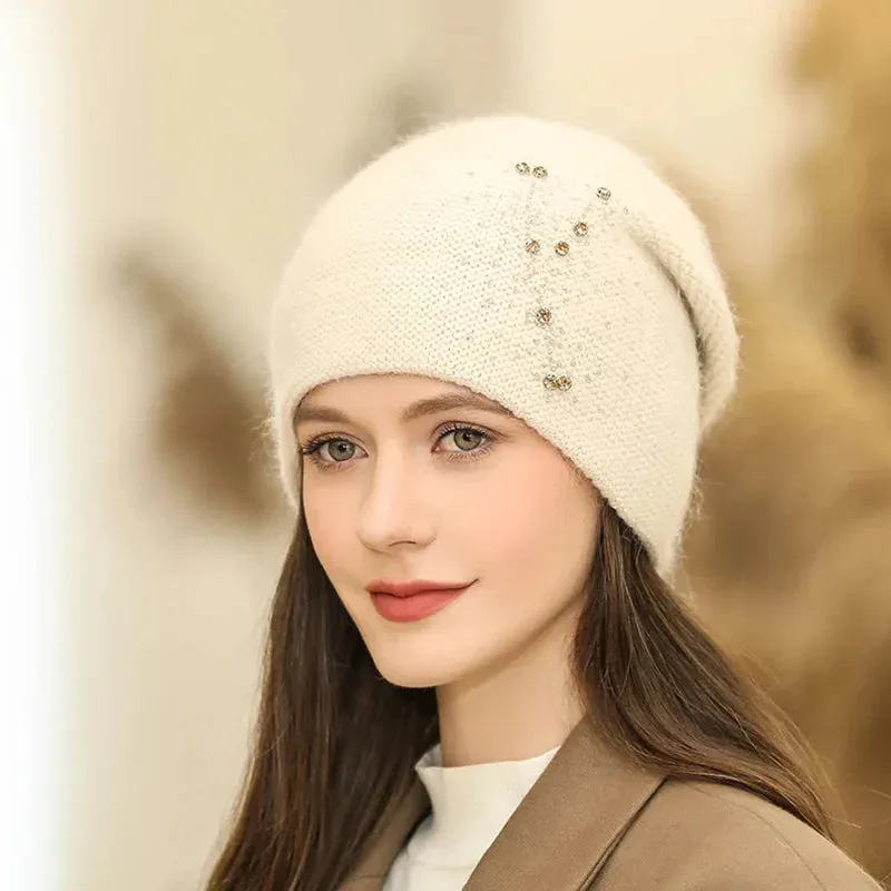 New Winter Fashion Decorate Rabbit Fur Blend Warm Hat