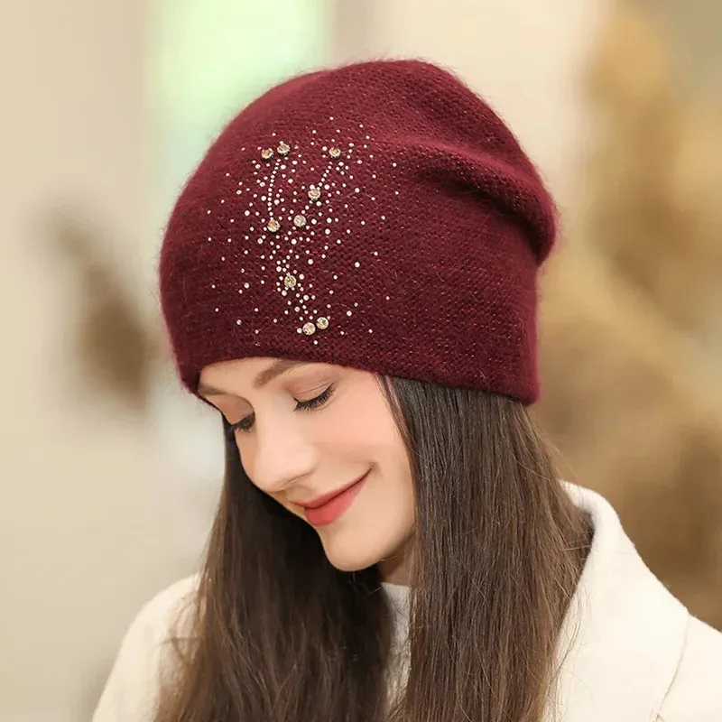 New Winter Fashion Decorate Rabbit Fur Blend Warm Hat