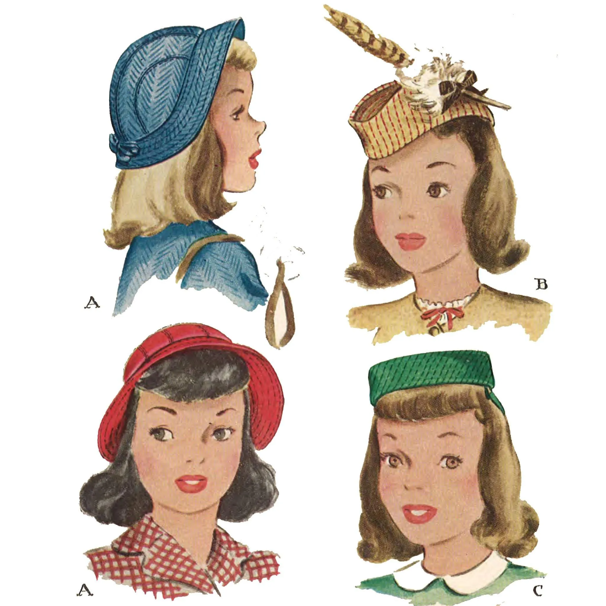 PDF - 1940s Pattern, Girls Pillbox Bellhop Hats -  Hat 21" (53cm) - Instantly Print at Home