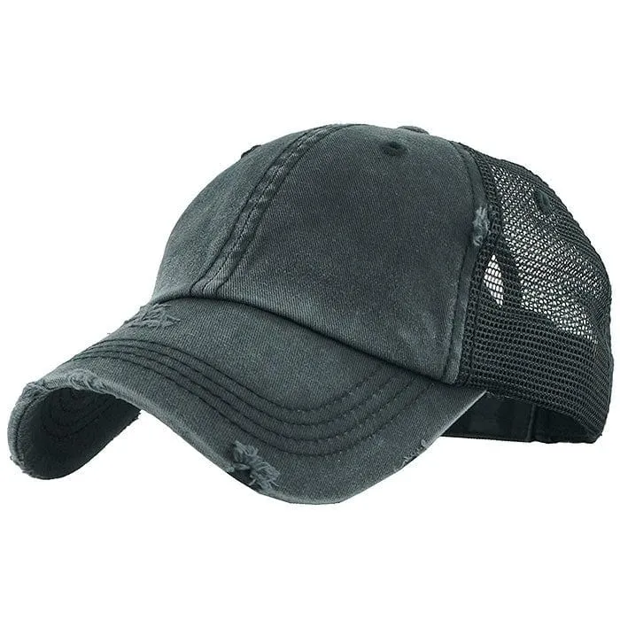 PONY002M Ponytail Distressed Mesh Cotton Cap