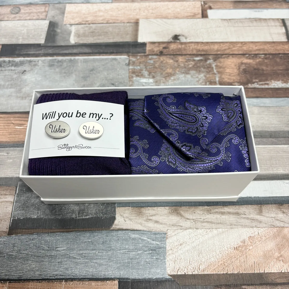 Purple Paisley Groomsman Proposal Gift Box