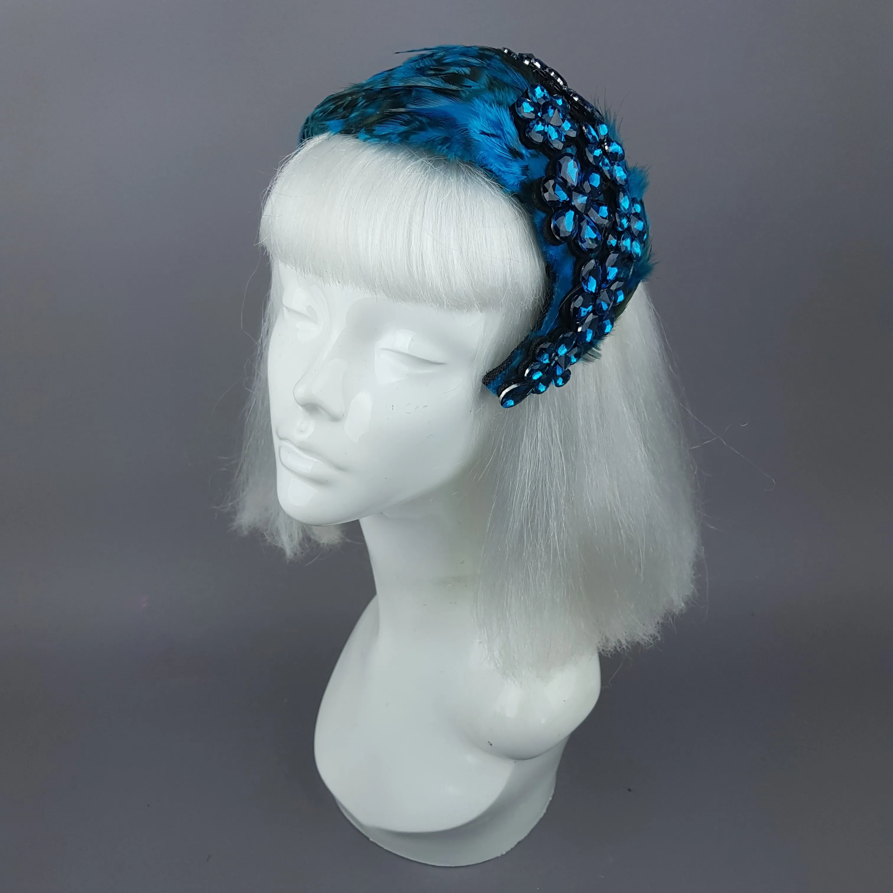 "Plume in Blue" Vintage Inspired Feather & Jewel Fascinator