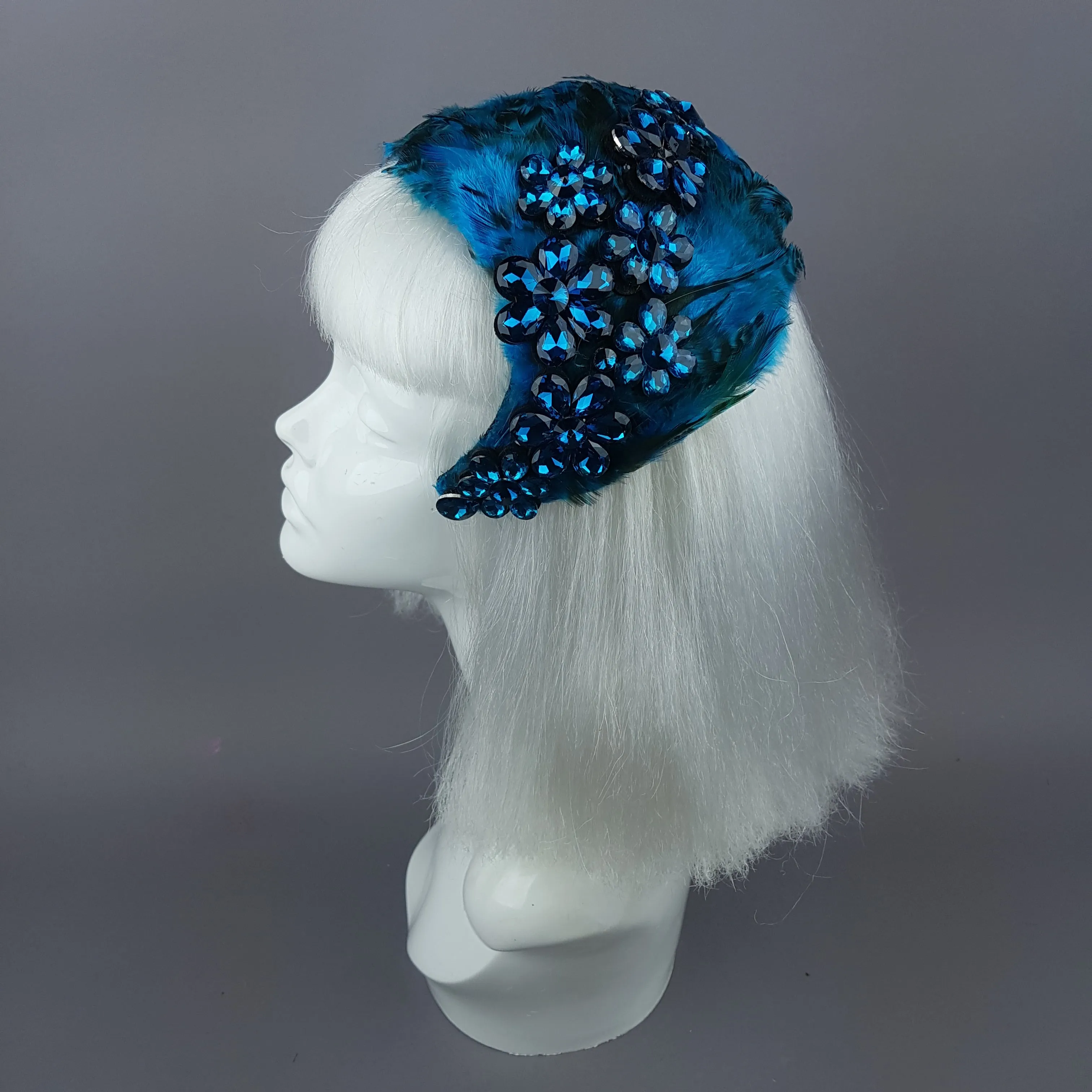 "Plume in Blue" Vintage Inspired Feather & Jewel Fascinator