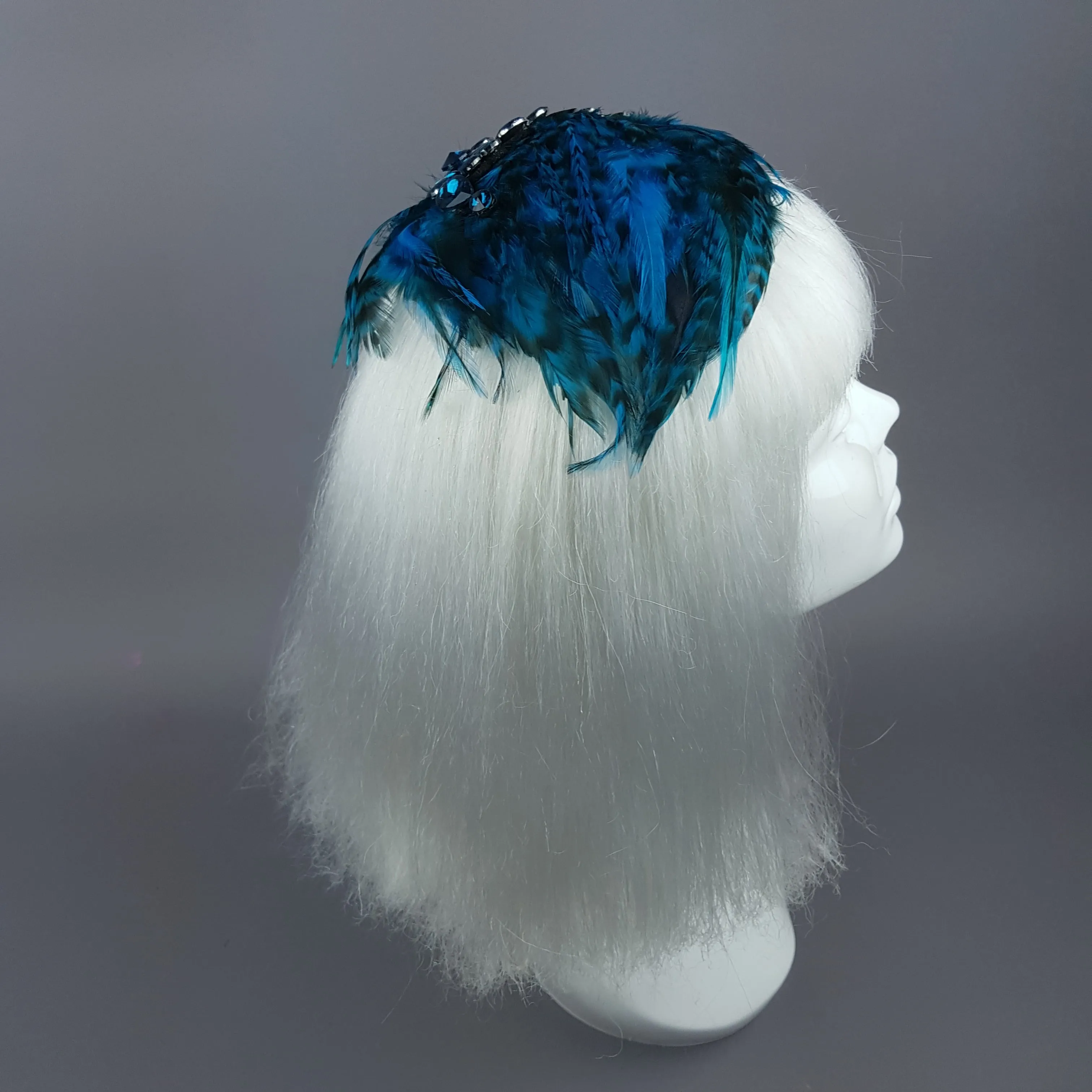 "Plume in Blue" Vintage Inspired Feather & Jewel Fascinator