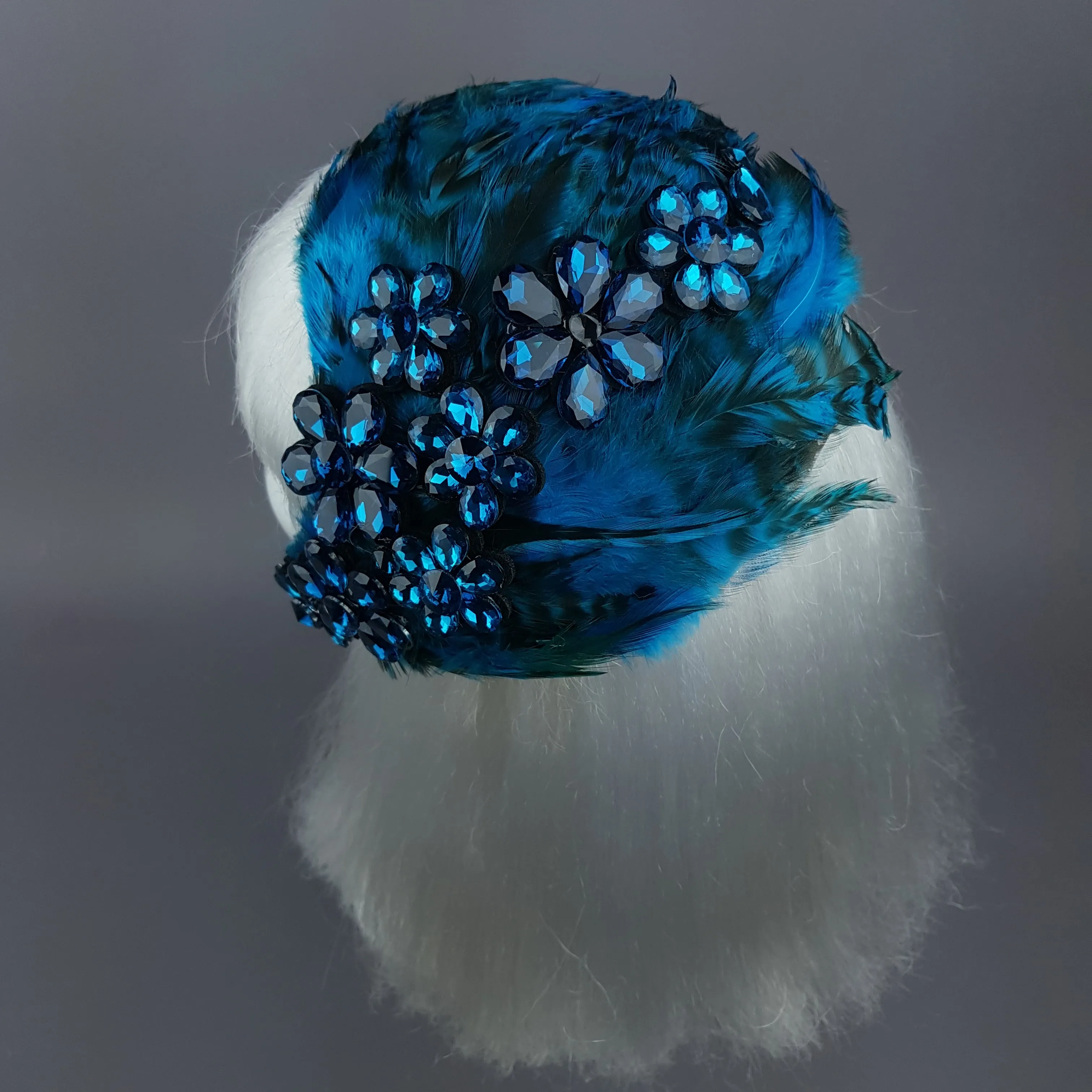 "Plume in Blue" Vintage Inspired Feather & Jewel Fascinator