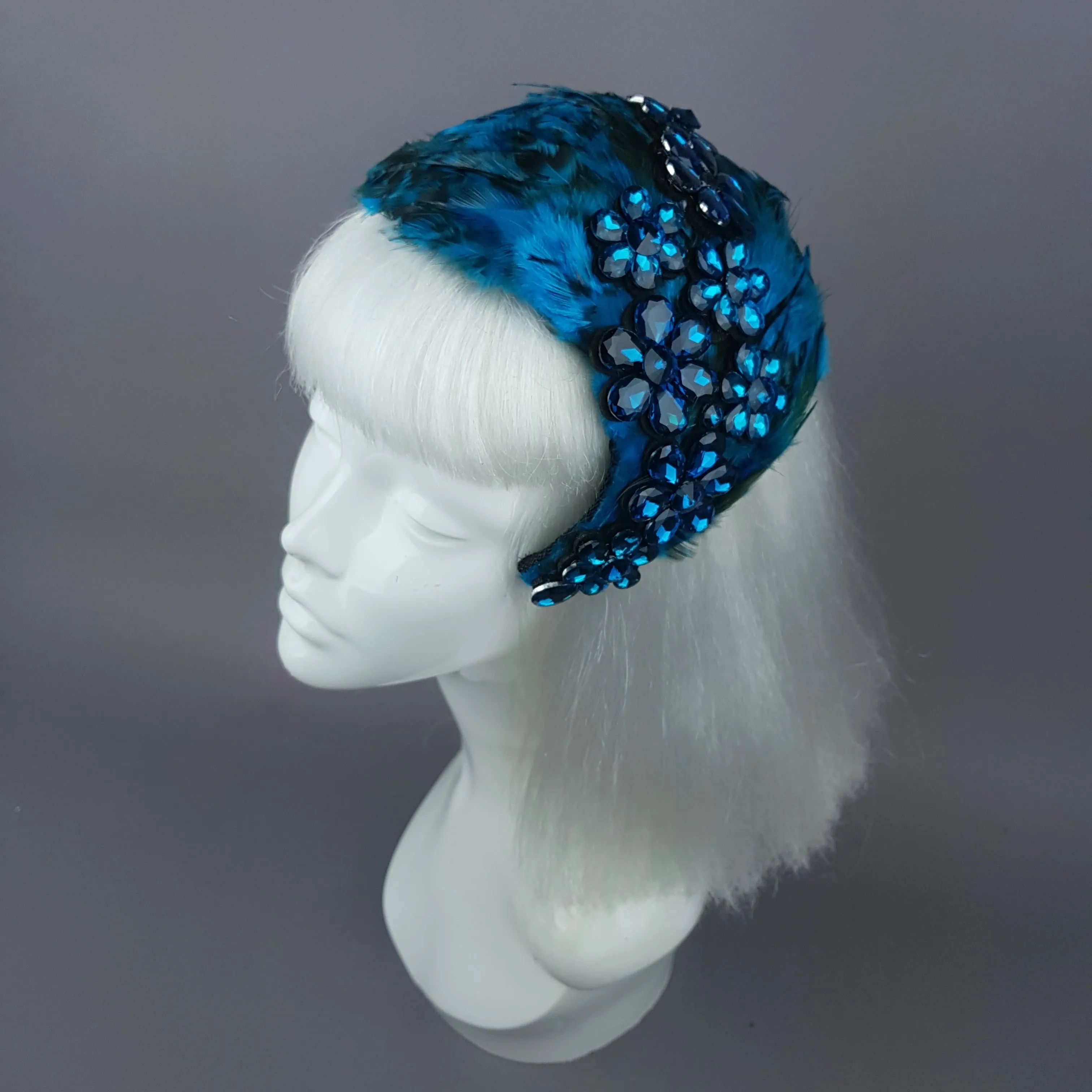 "Plume in Blue" Vintage Inspired Feather & Jewel Fascinator