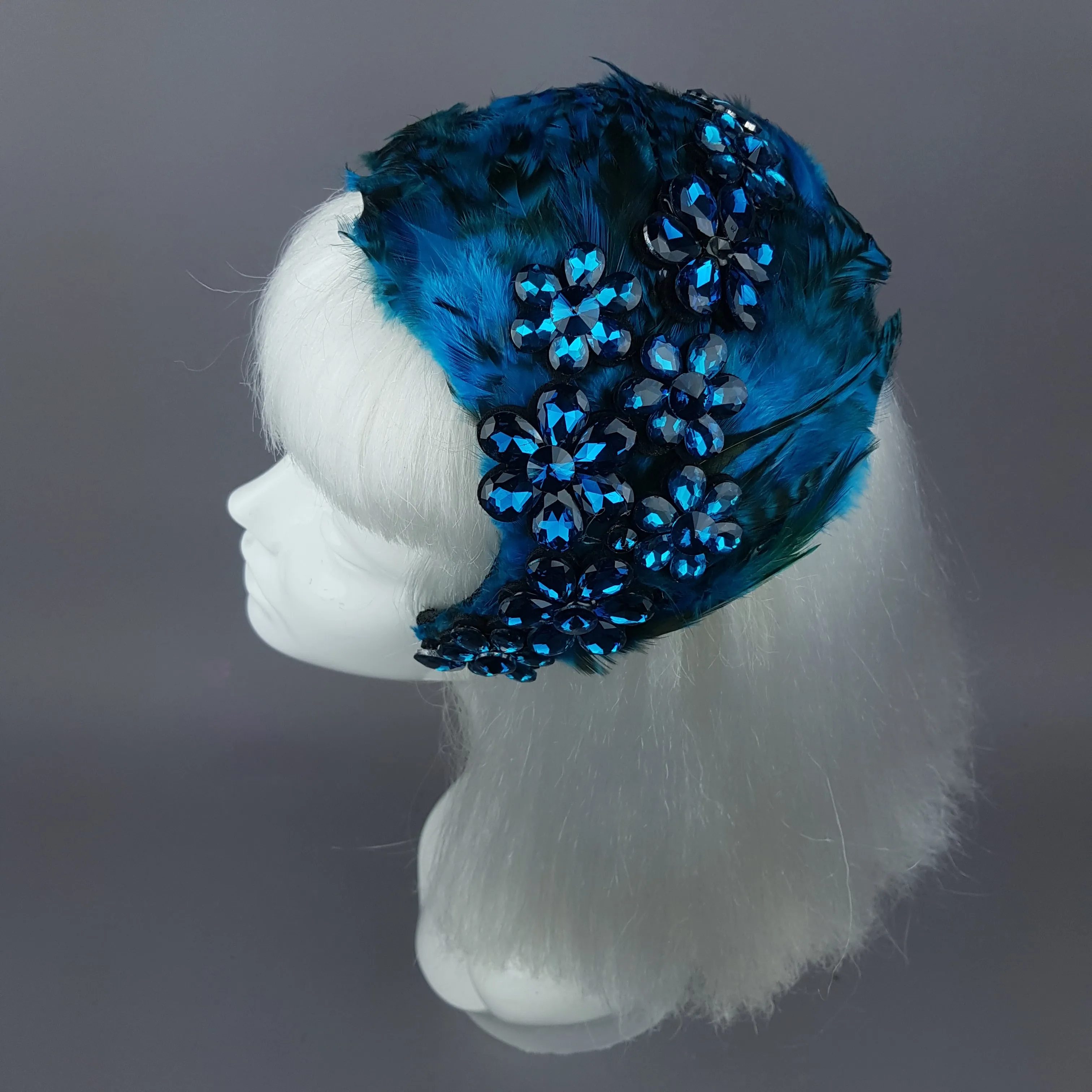 "Plume in Blue" Vintage Inspired Feather & Jewel Fascinator