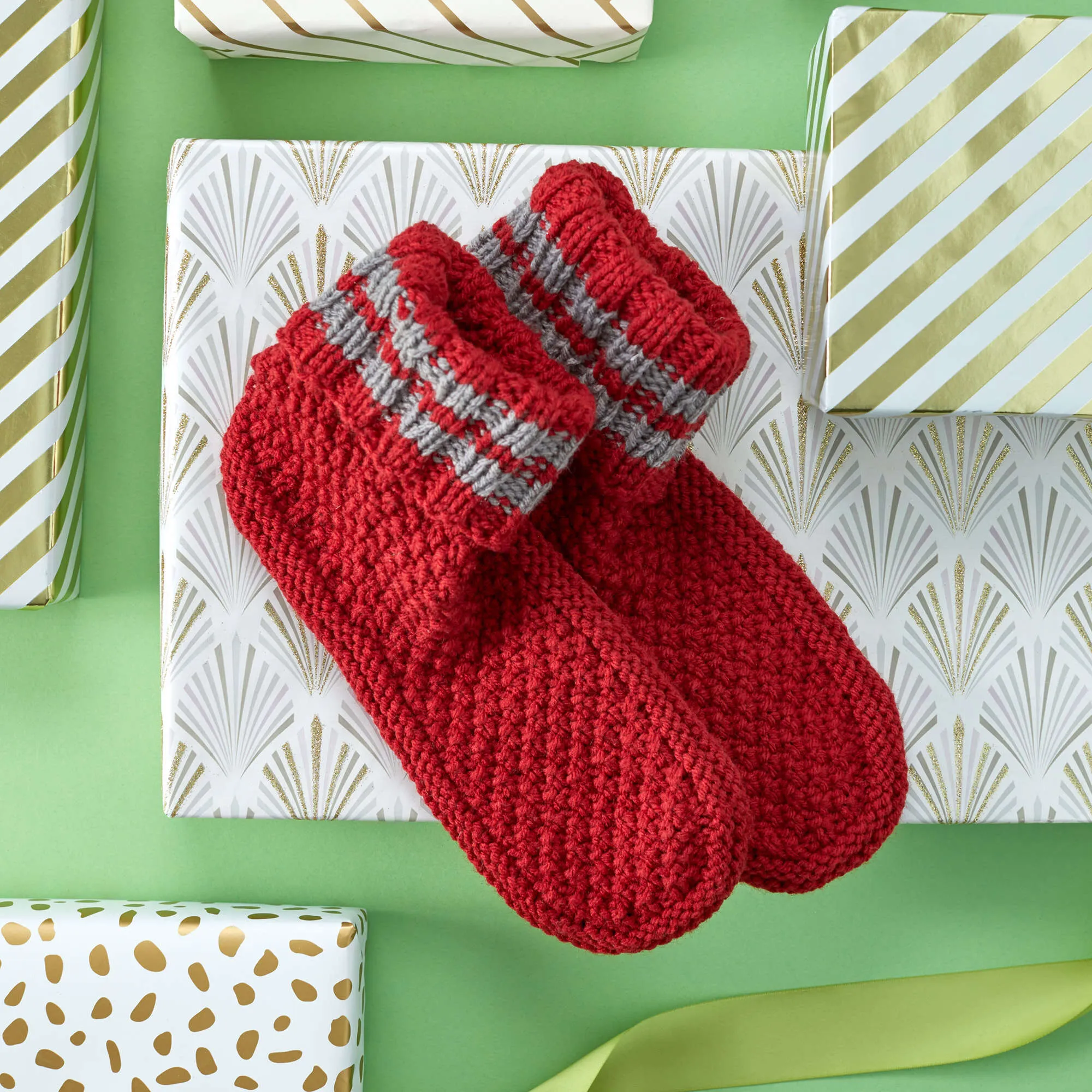 Red Heart Get Comfy Knit Slipper Socks