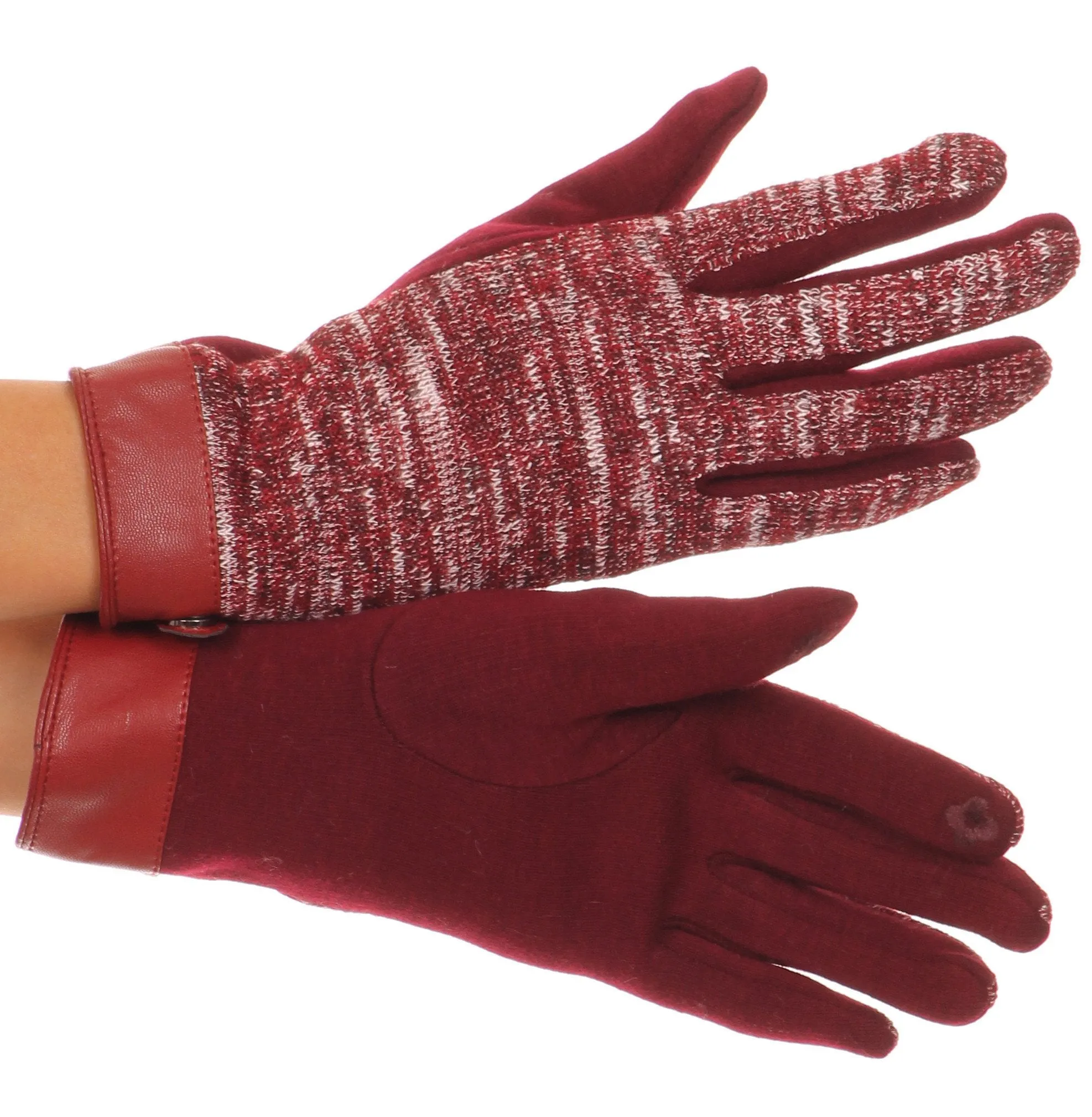 Sakkas Lilith Heather Knit Wrist Length Touch Screen Wrist Snap Winter Gloves