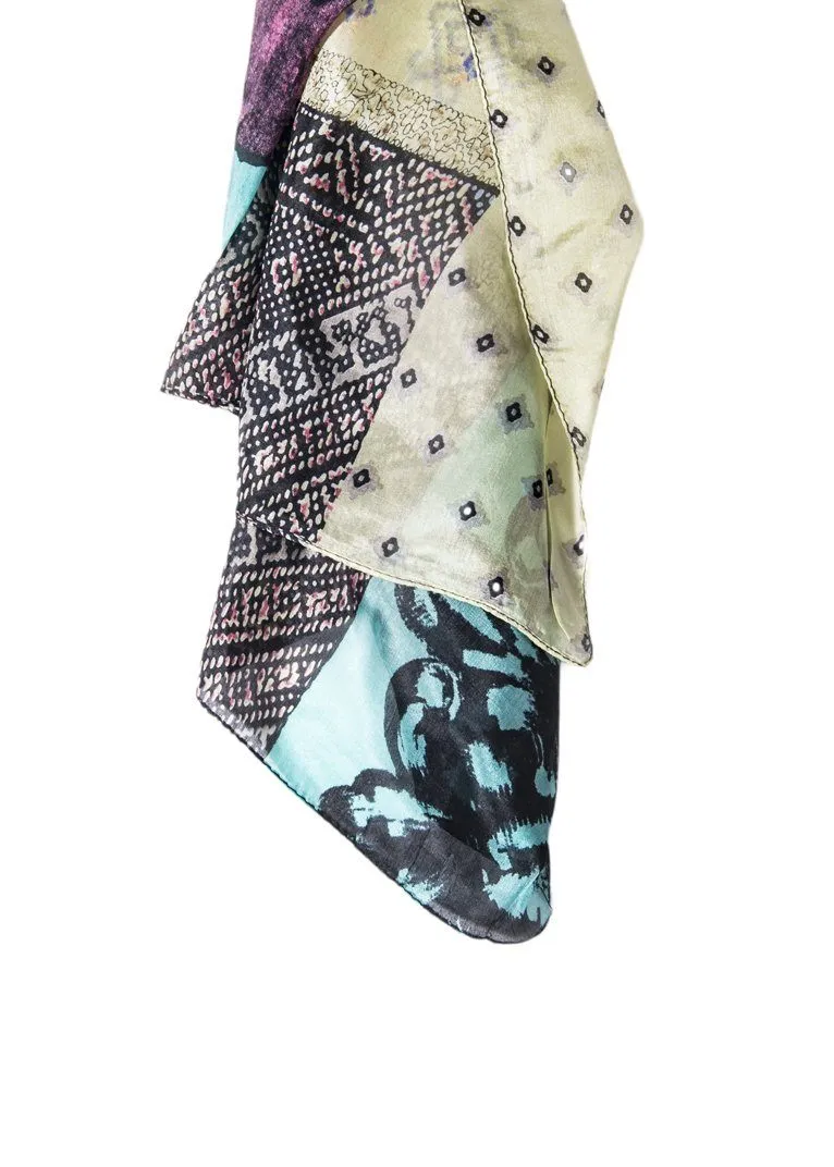 Silk Printed Oblong Scarf- Yellow/Green