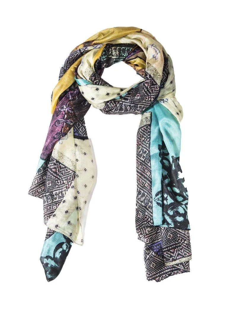 Silk Printed Oblong Scarf- Yellow/Green