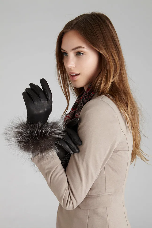 Silver Fox Fur-Trimmed Gloves