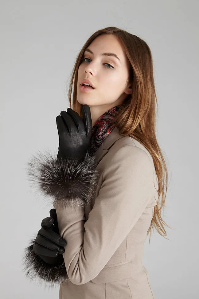 Silver Fox Fur-Trimmed Gloves