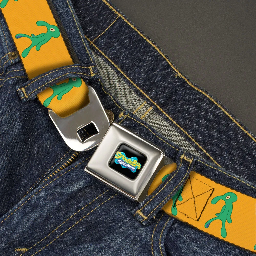 SpongeBob SquarePants Logo Full Color Black/Blues Seatbelt Belt - SpongeBob Squidward Bold and Brash Painting Orange/Green Webbing