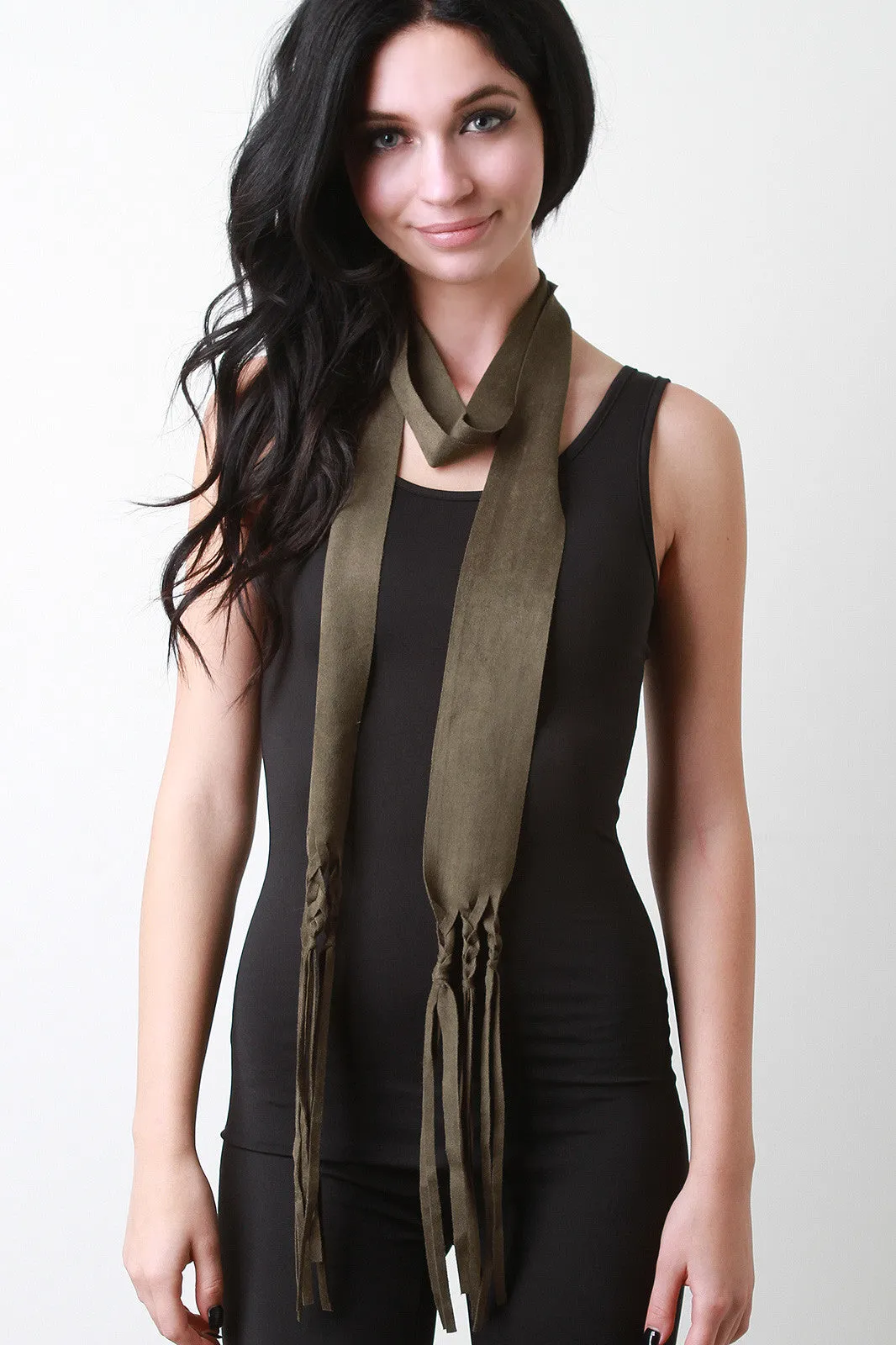 Suede Braided Fringe Scarf