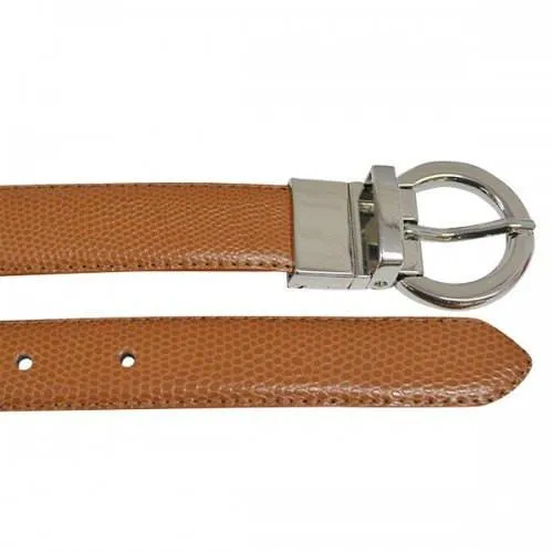 Tan and Black Leather Reversible Belt with Round Buckle