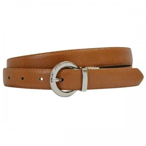 Tan and Black Leather Reversible Belt with Round Buckle