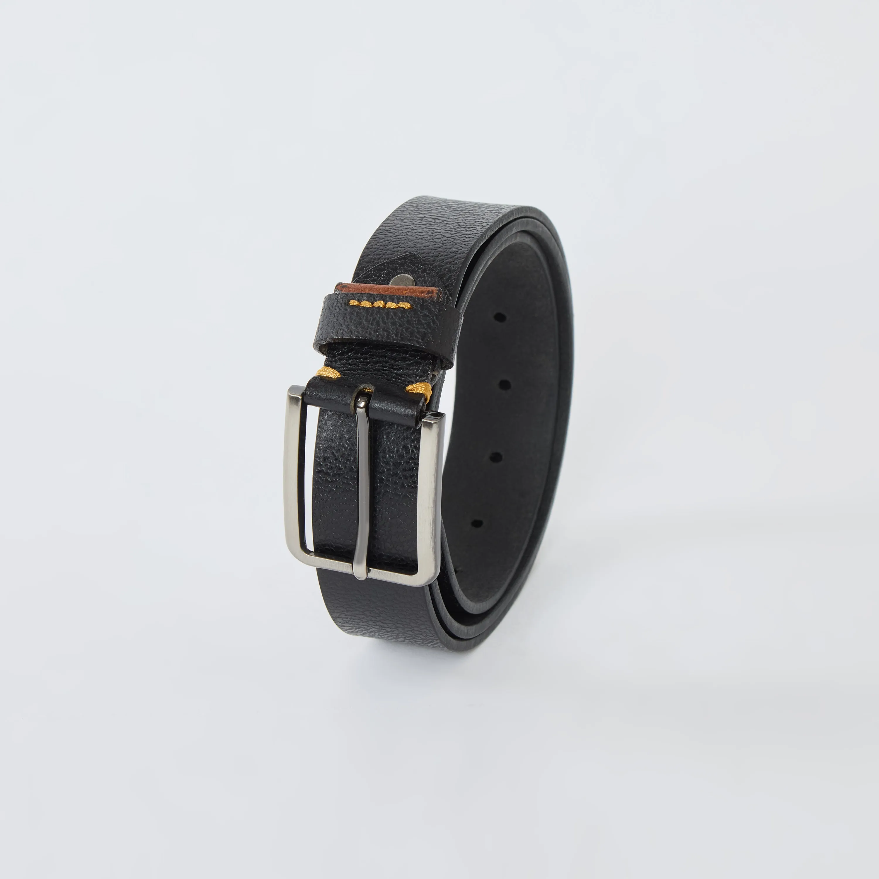 Textured Genuine Leather Belt - Black