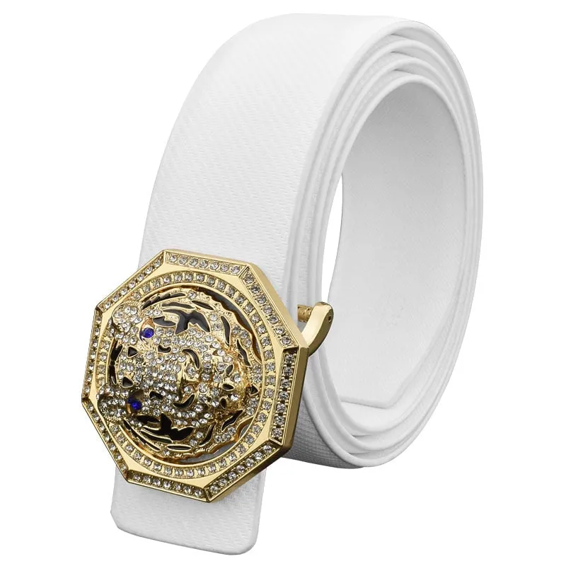 Tiger Sparkle Buckle Men Leather Waist Strap Belt