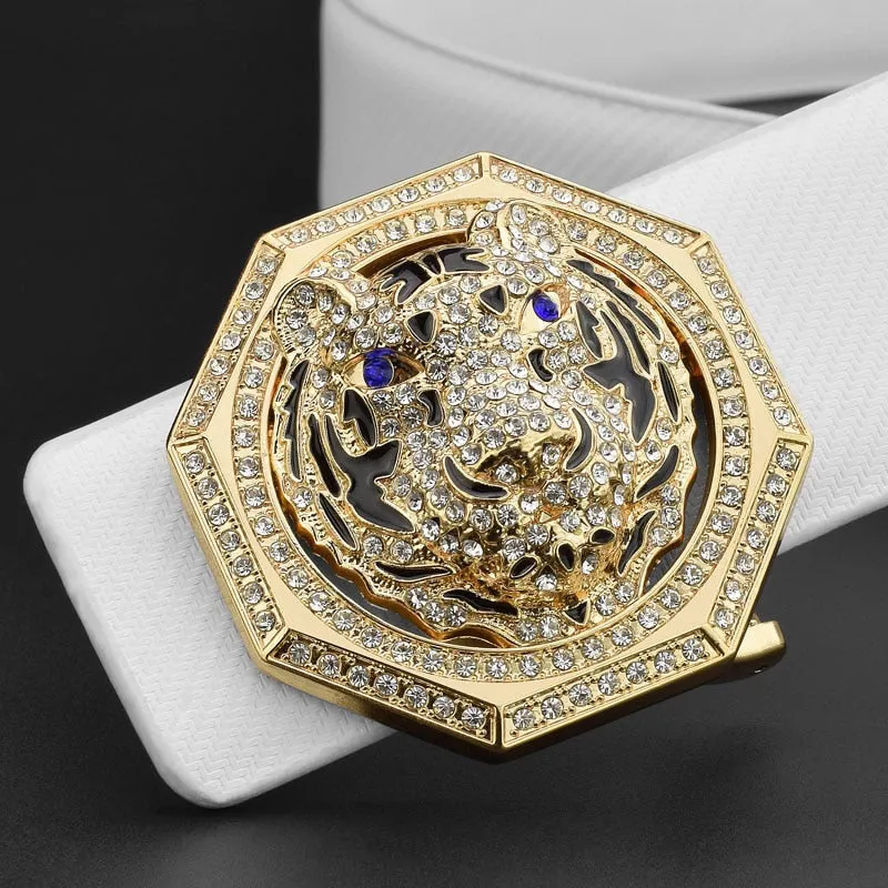 Tiger Sparkle Buckle Men Leather Waist Strap Belt