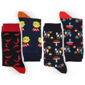 Unisex Socks 4 Pairs Set Mushroom Socks Colorful Patterned Sock Red Pepper Cotton Sock Pineapple Socks Cute Socks Gift Socks