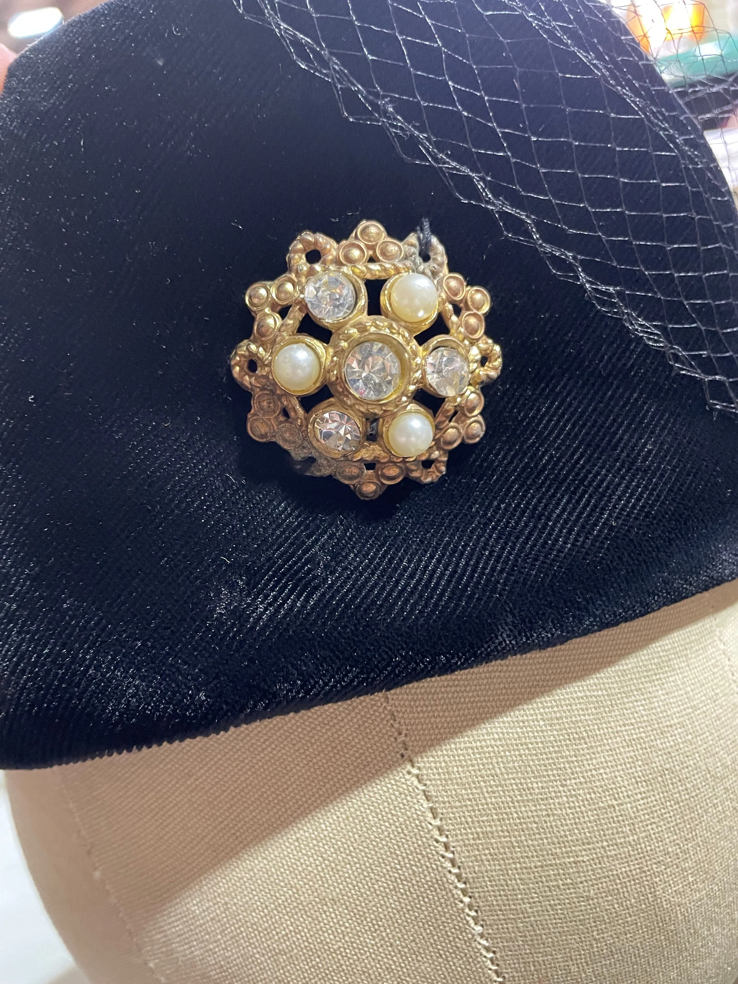 Vintage Black Hat with Brooch