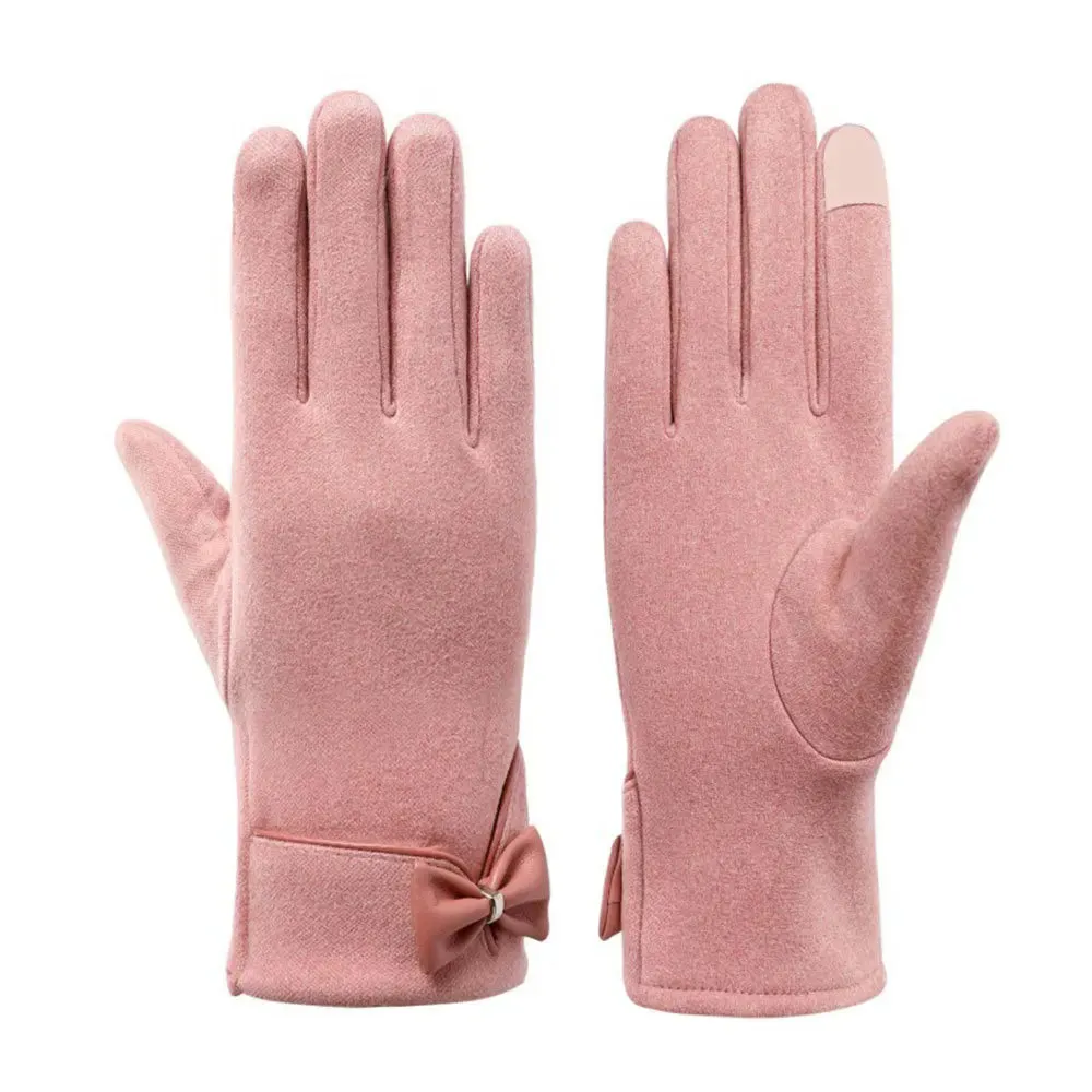 Warm Plus Velvet Thicken Windproof Cycling Cute Bowknot Elegant Elasticity Christmas Glove