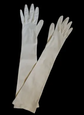 White Stretch Satin Evening Gloves - Above Elbow - Size 7 1/2