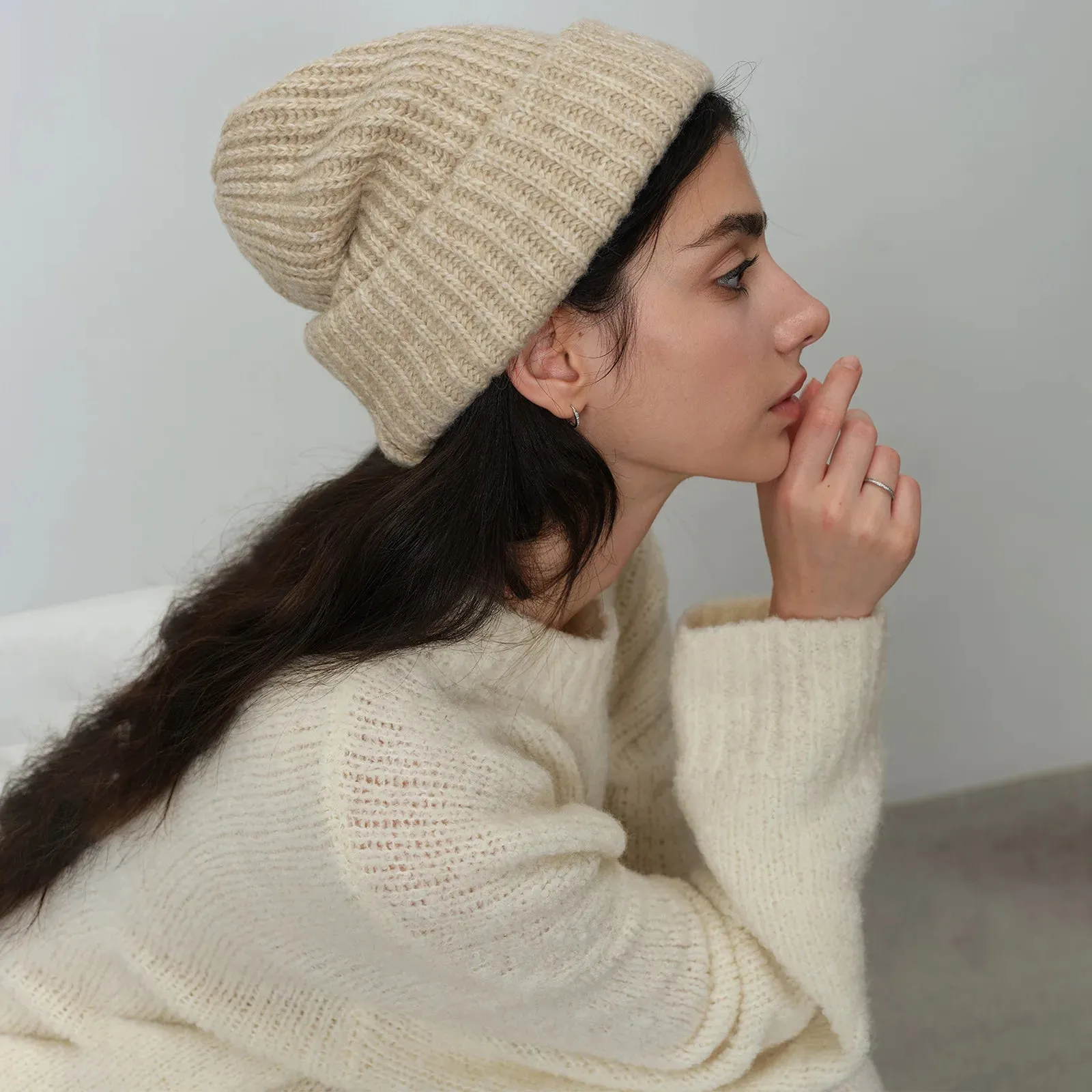 Winter Warm Wool Blend Solid Candy Color Knitted Hat Women