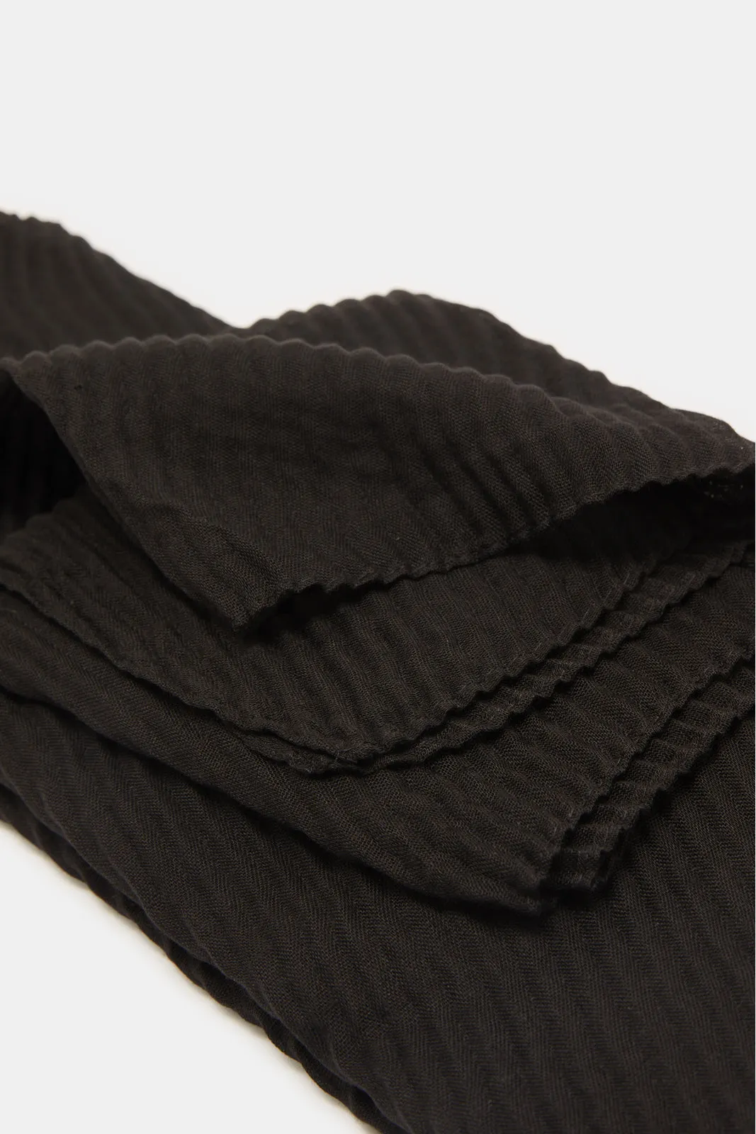 Women Black Pleated Scarf